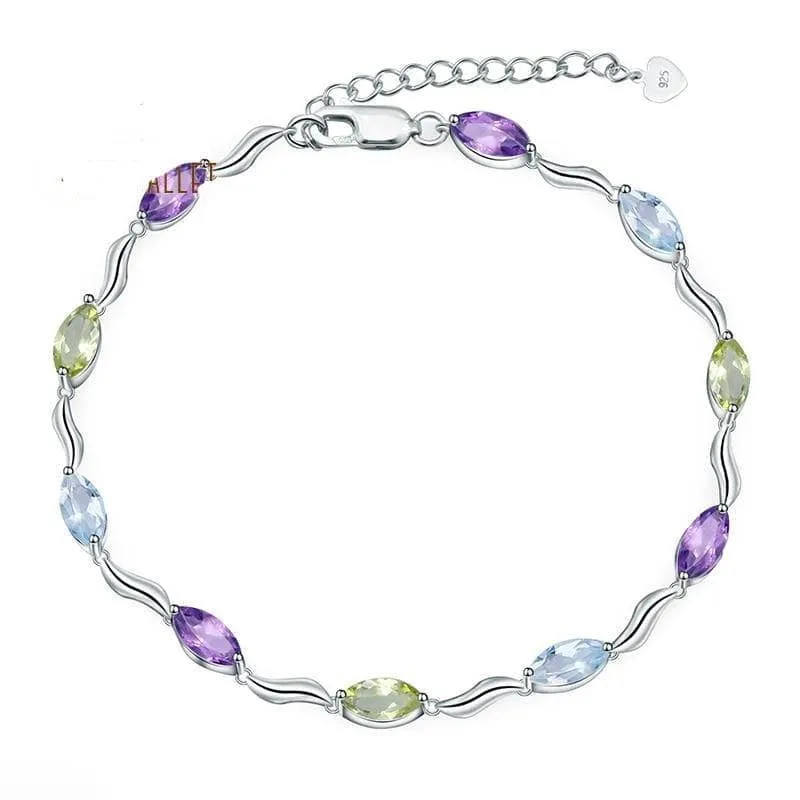 Marquise Cut Sky Blue Topaz, Peridot & Amethyst Bracelet