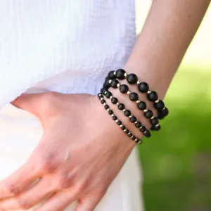 Matte Black Onyx & 14k Gold Filled Bracelet Set