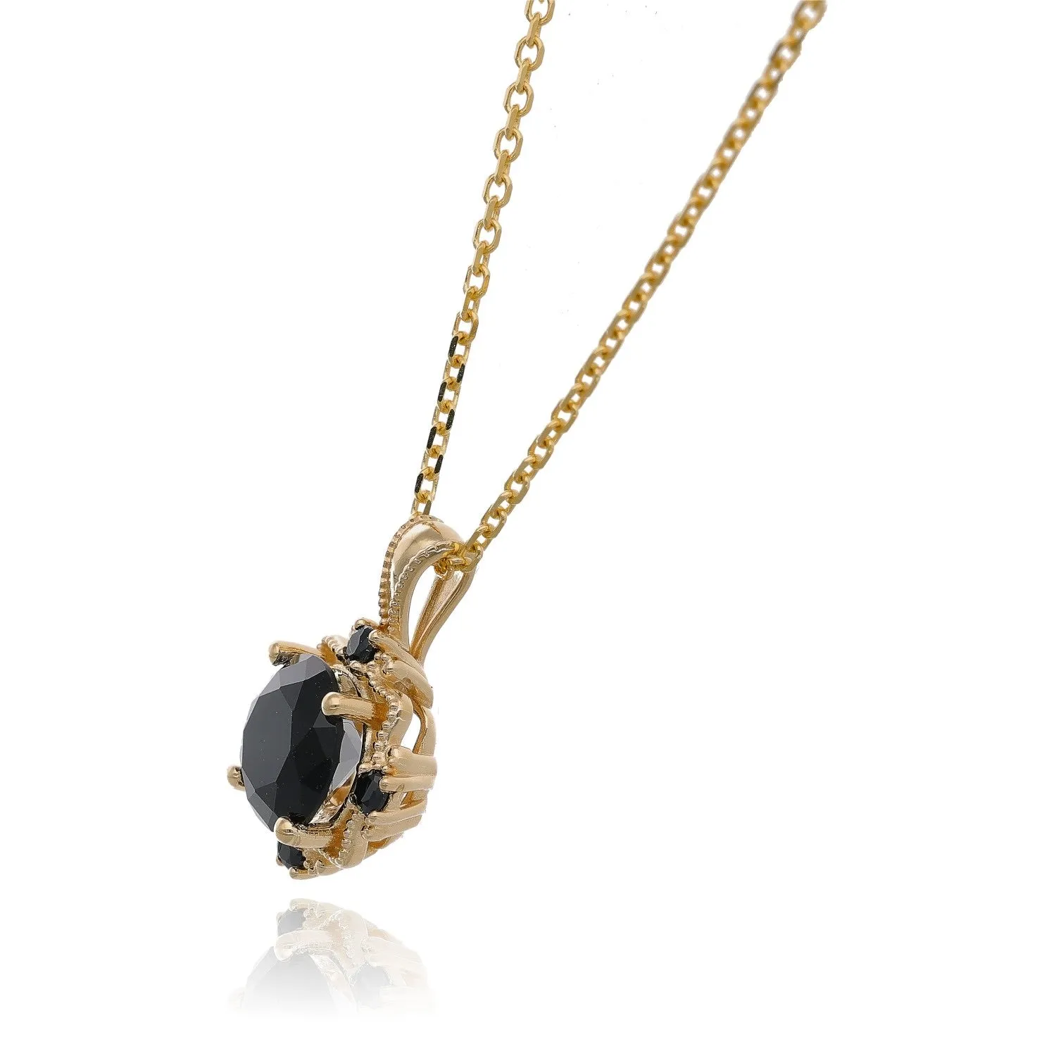 Midnight Mystic Yellow Gold Necklace with Black Gems