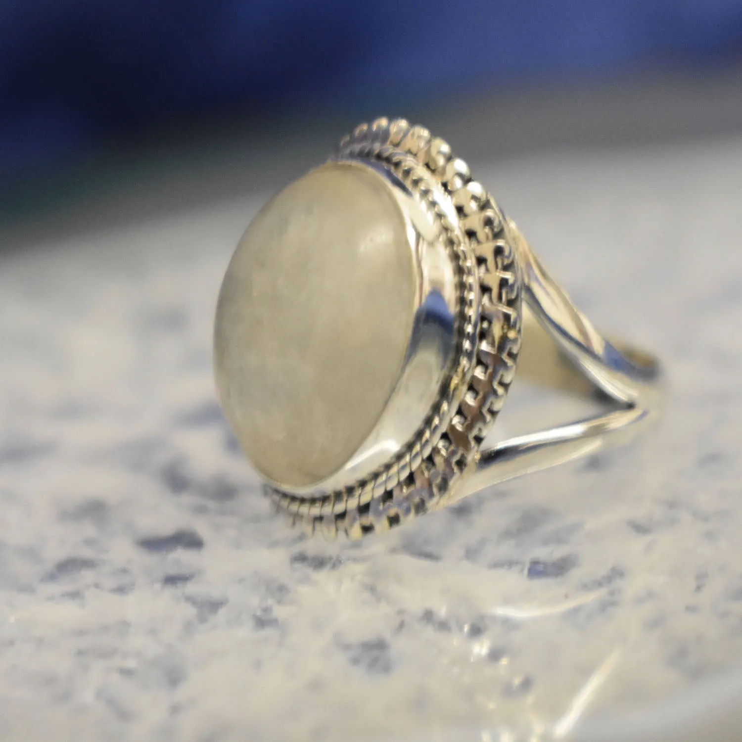 Modern Detailed Moonstone Ring (925) Sterling Silver