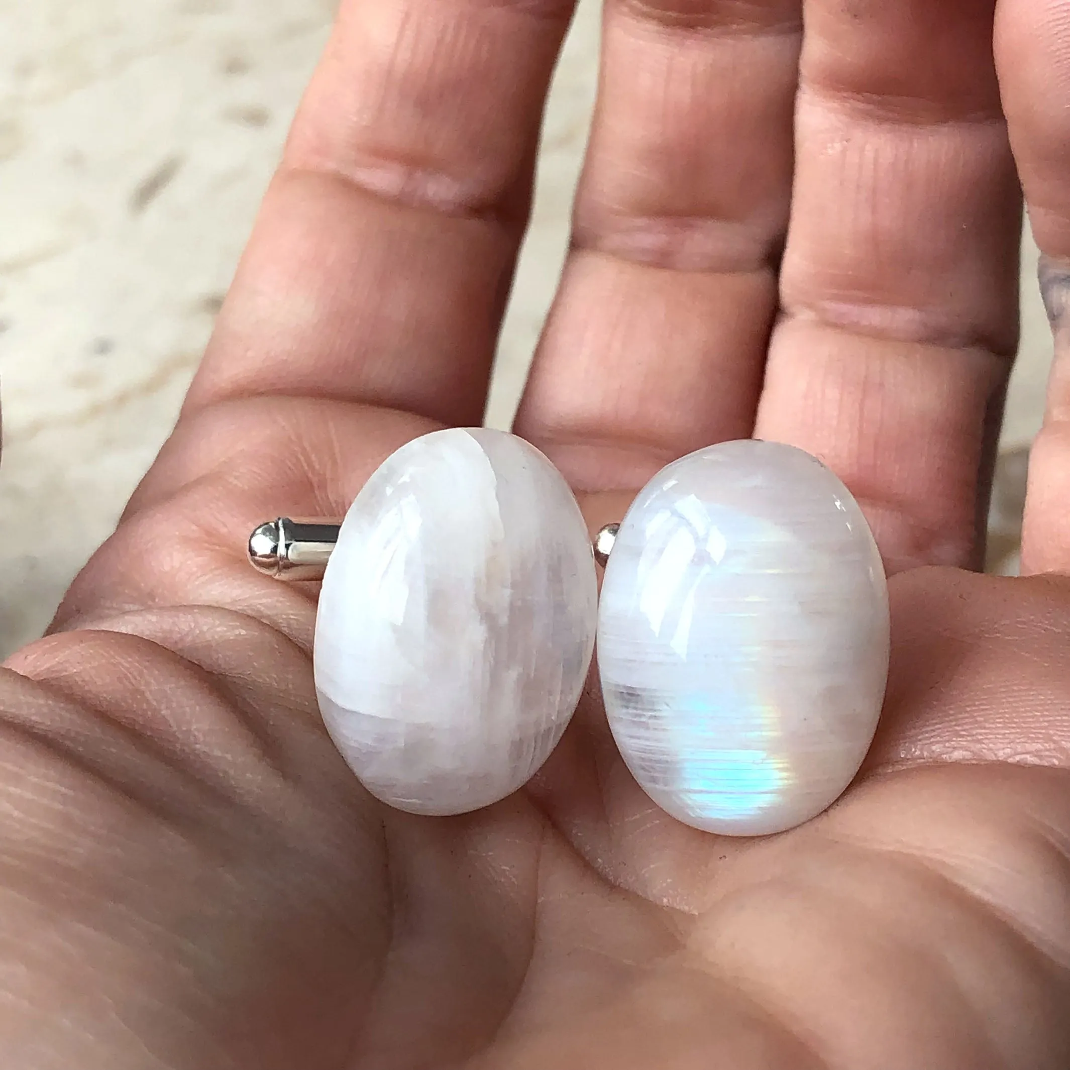 Moonstone Cufflinks. Iridescent stone cufflinks