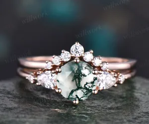 moss agate wedding ring set