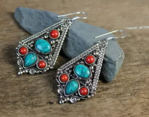 Mountain Top Coral and Turquoise Earrings