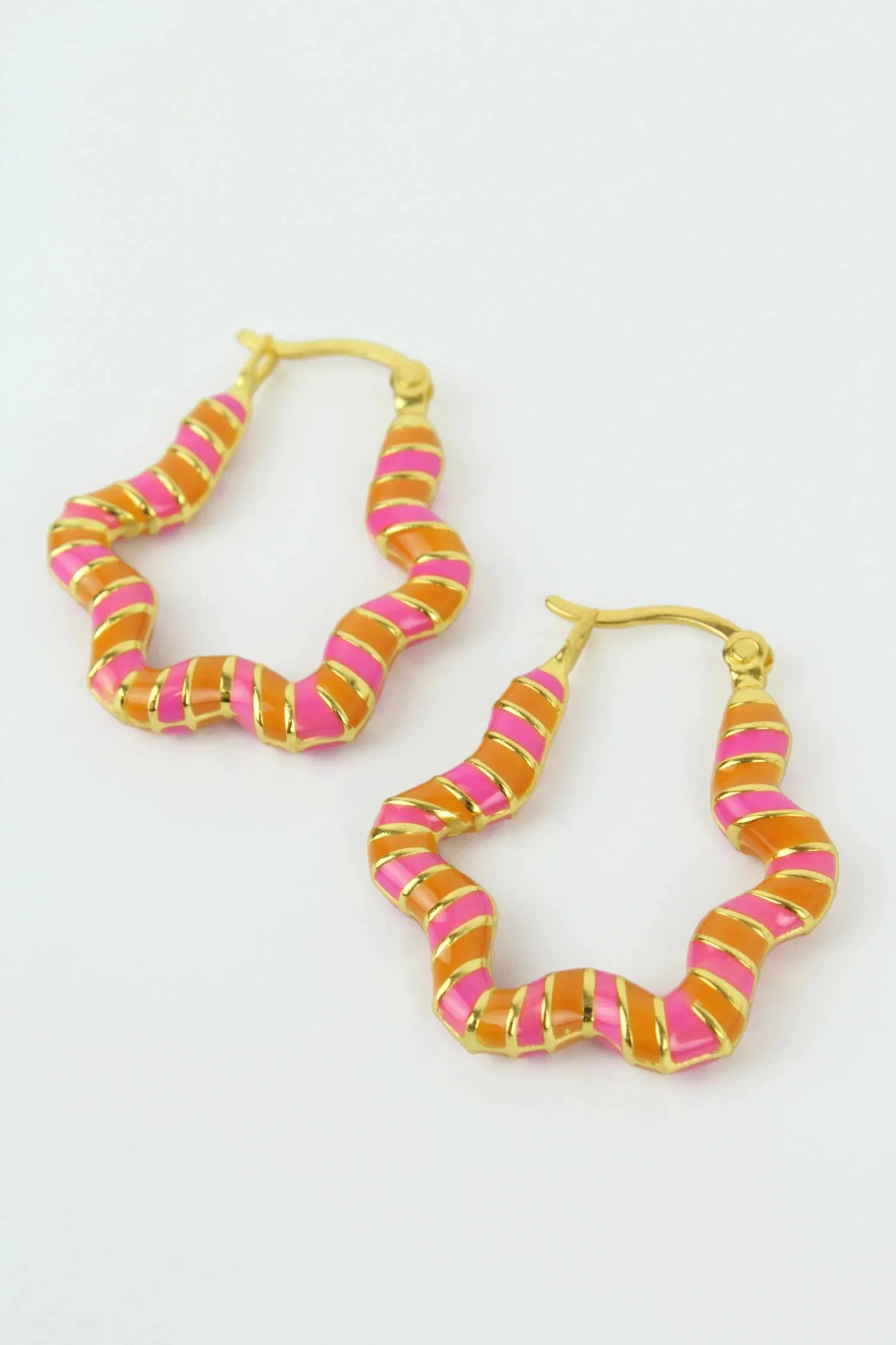 My Doris -  Pink Enamel Wavy Hoop Earrings