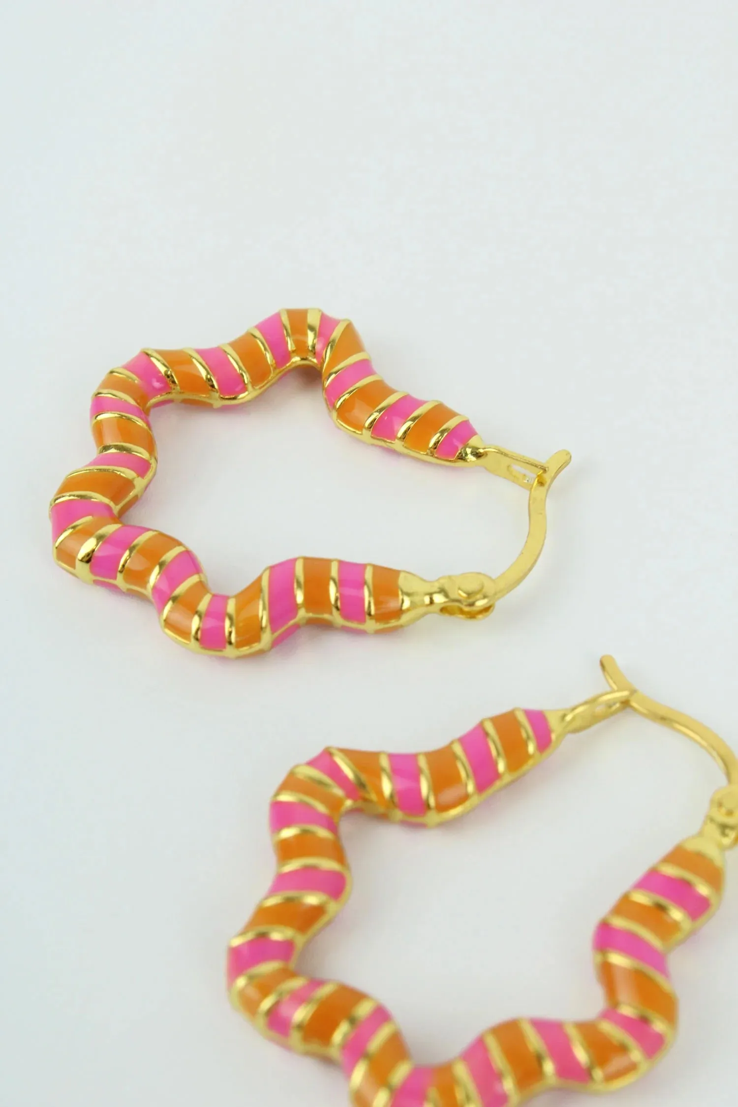 My Doris -  Pink Enamel Wavy Hoop Earrings