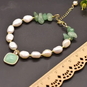 Natural Pearls and Jade Gemstone Bracelet, Crystal Beads Bracelet