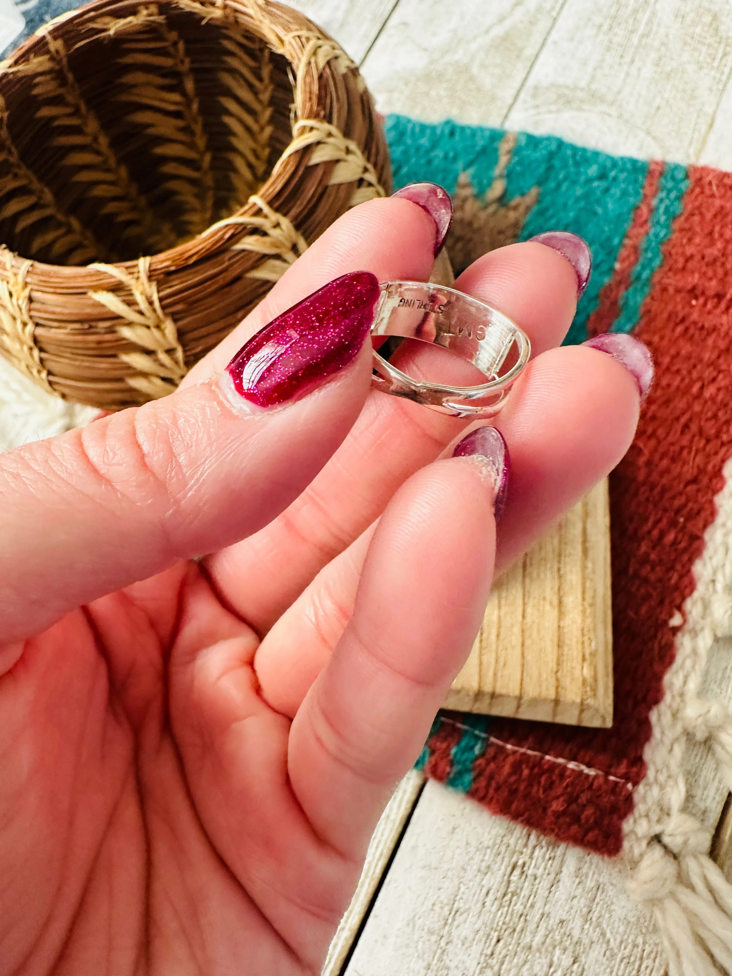 Navajo Sterling Silver & Opal Inlay Band Ring Size 5.5