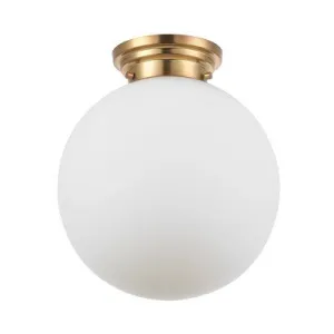 New - Portland 1-Light Matte Brass Semi-Flush Mount Ceiling Lighting with Opal Glass Shade - Globe Electric