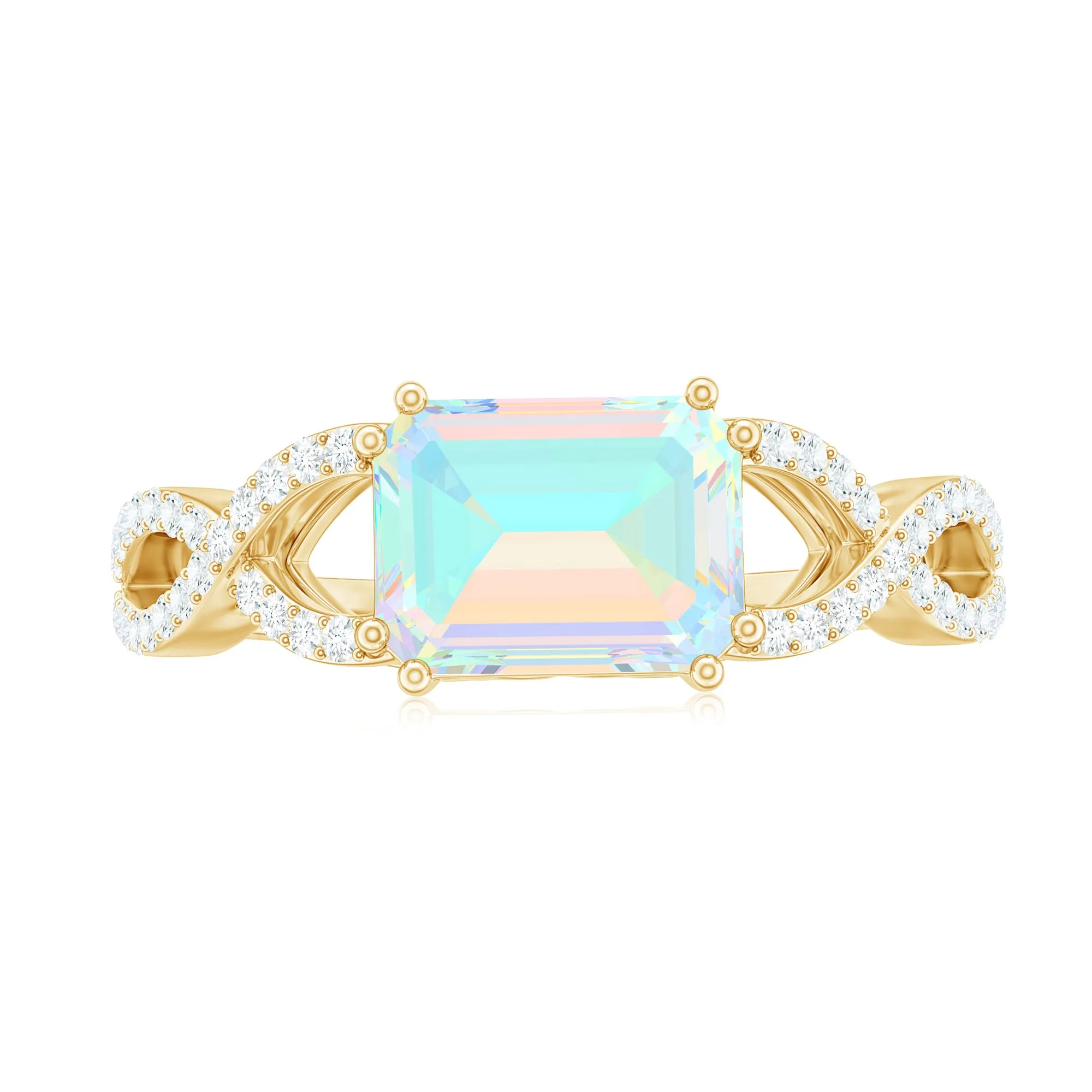 Octagon Ethiopian Opal East West Crossover Ring with Diamond