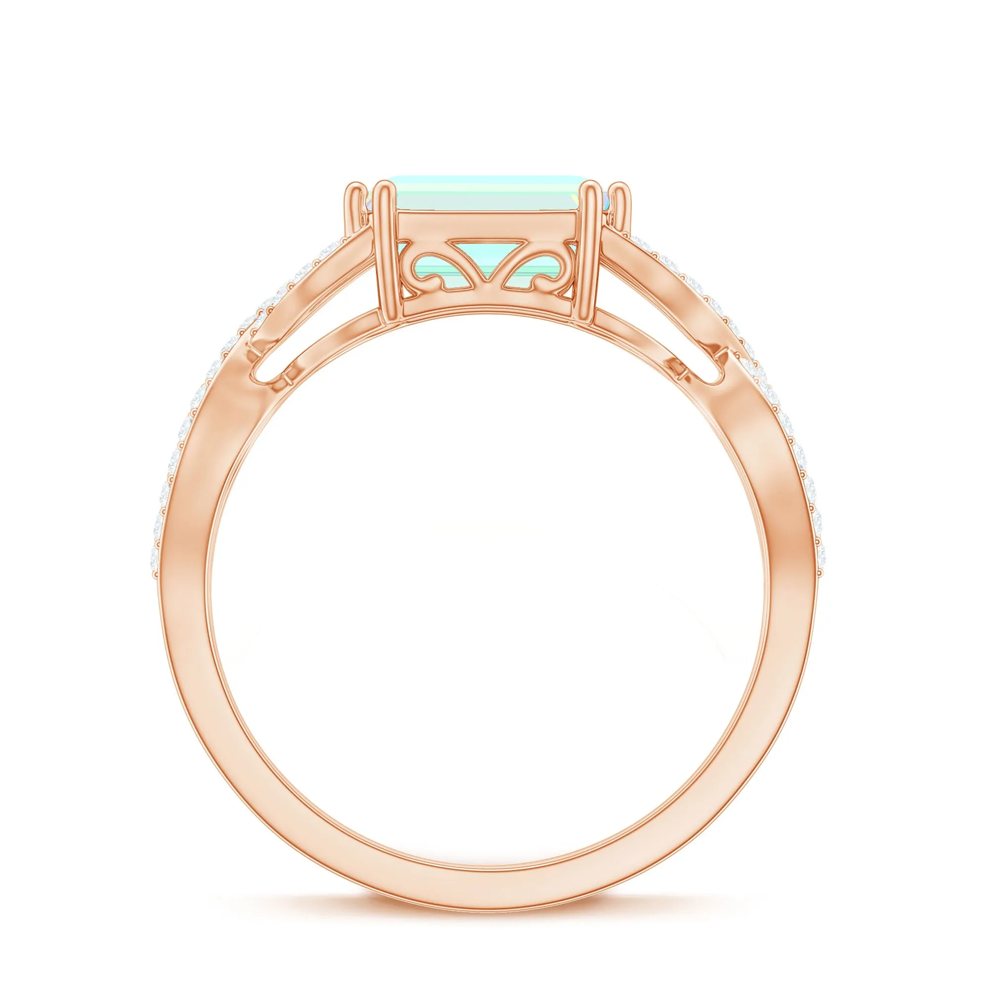 Octagon Ethiopian Opal East West Crossover Ring with Diamond