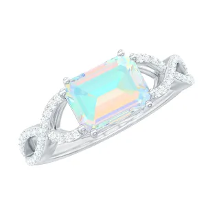 Octagon Ethiopian Opal East West Crossover Ring with Diamond