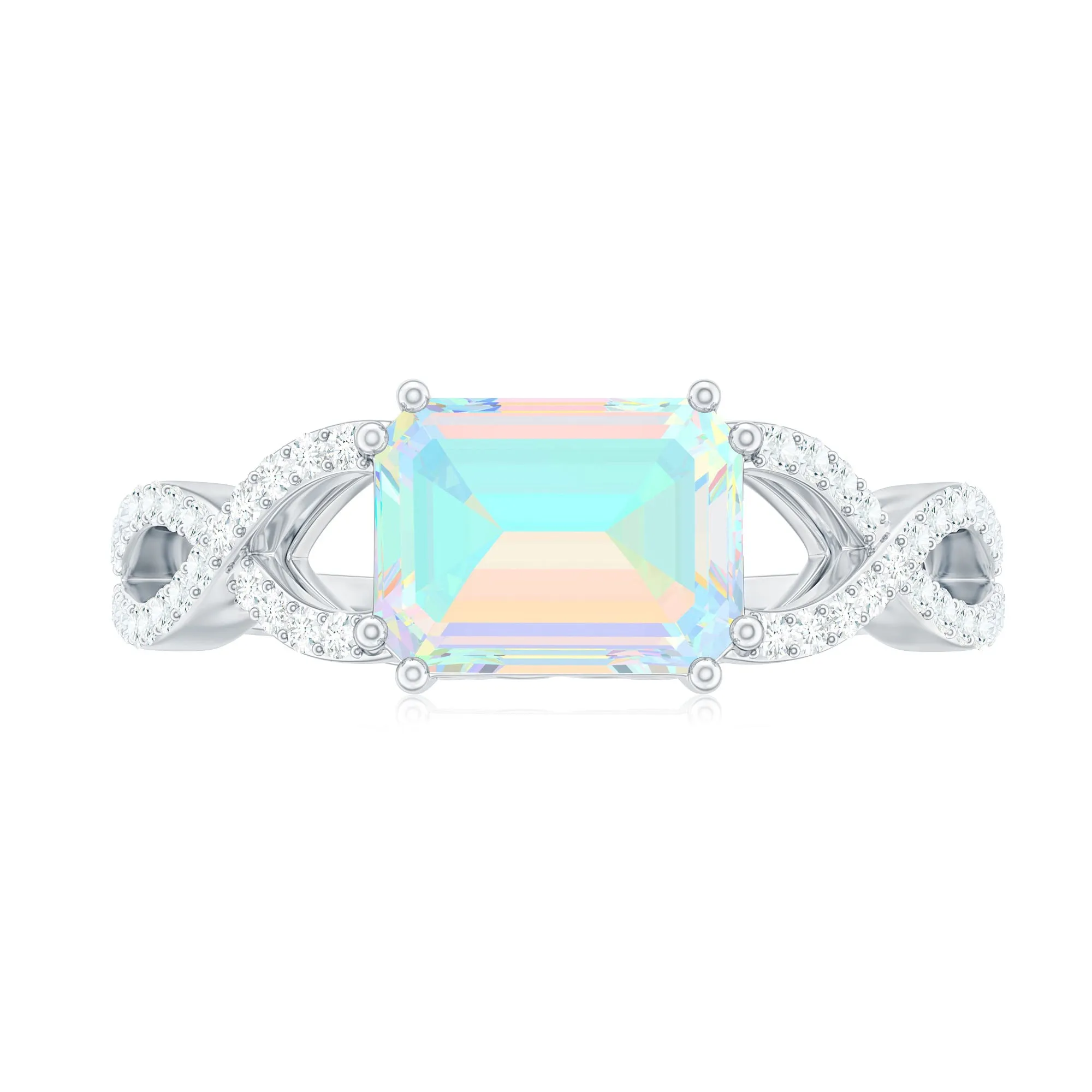 Octagon Ethiopian Opal East West Crossover Ring with Diamond