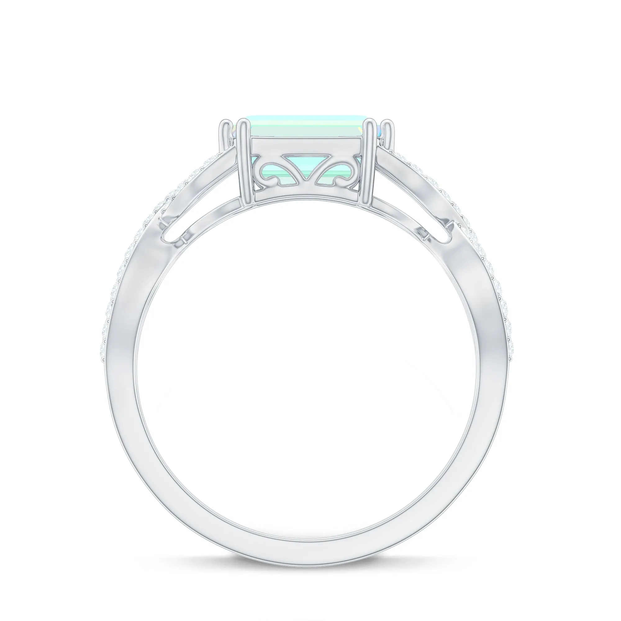 Octagon Ethiopian Opal East West Crossover Ring with Diamond