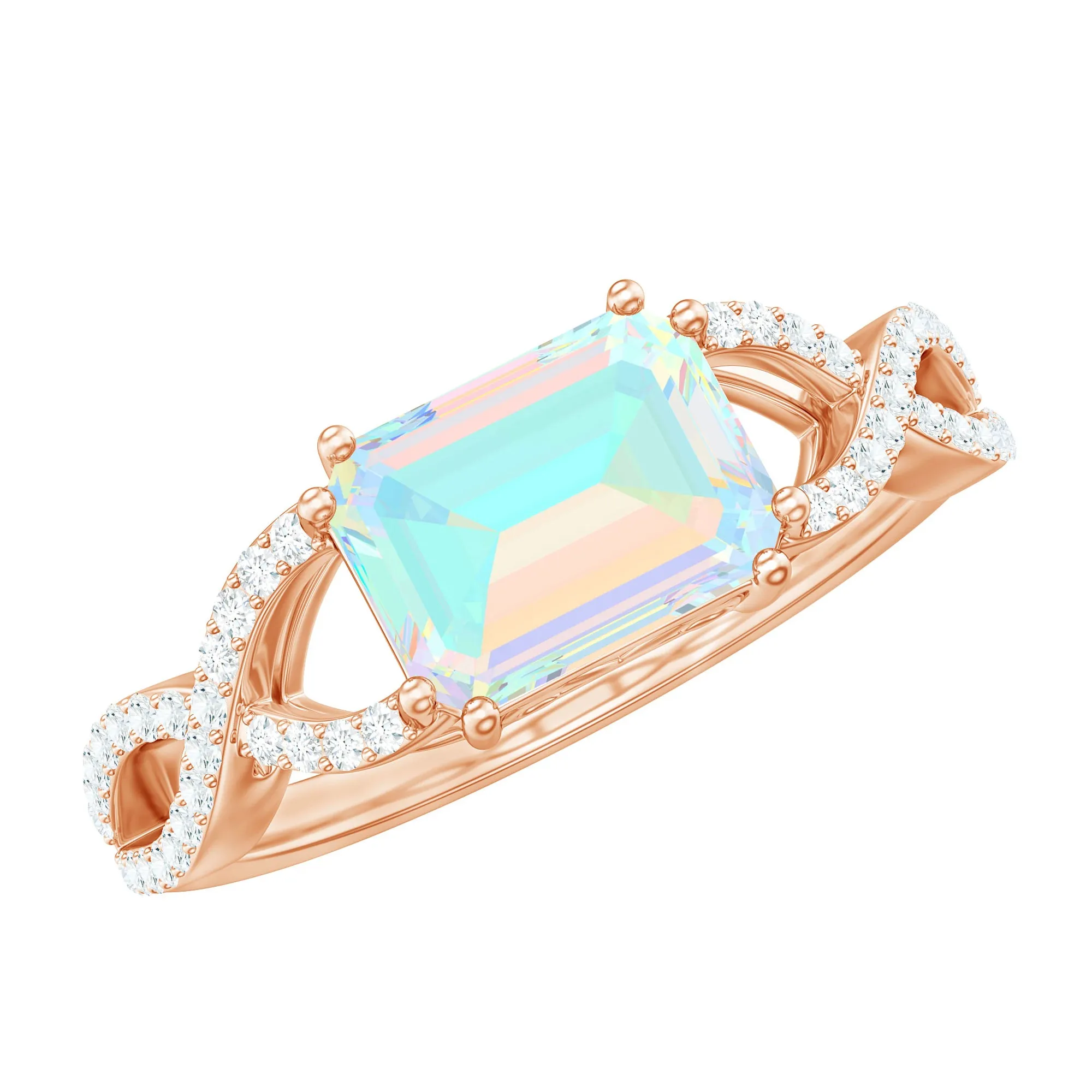 Octagon Ethiopian Opal East West Crossover Ring with Diamond