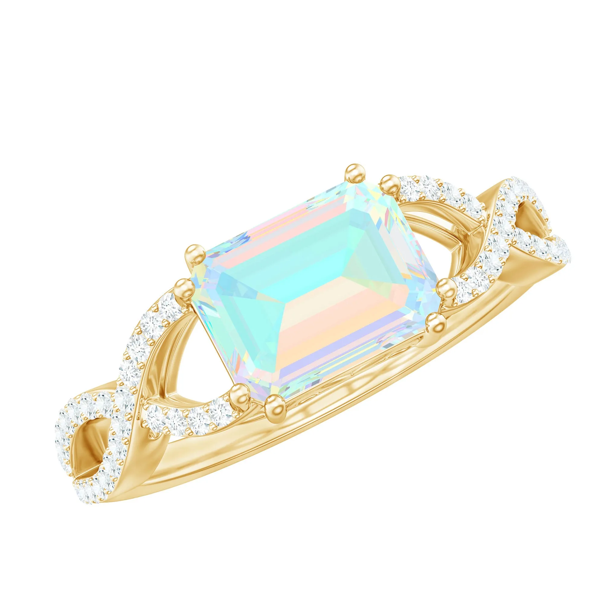 Octagon Ethiopian Opal East West Crossover Ring with Diamond