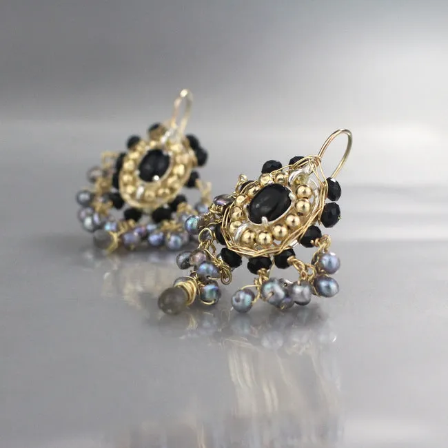 Onyx Gray Pearl Maharaja Earrings