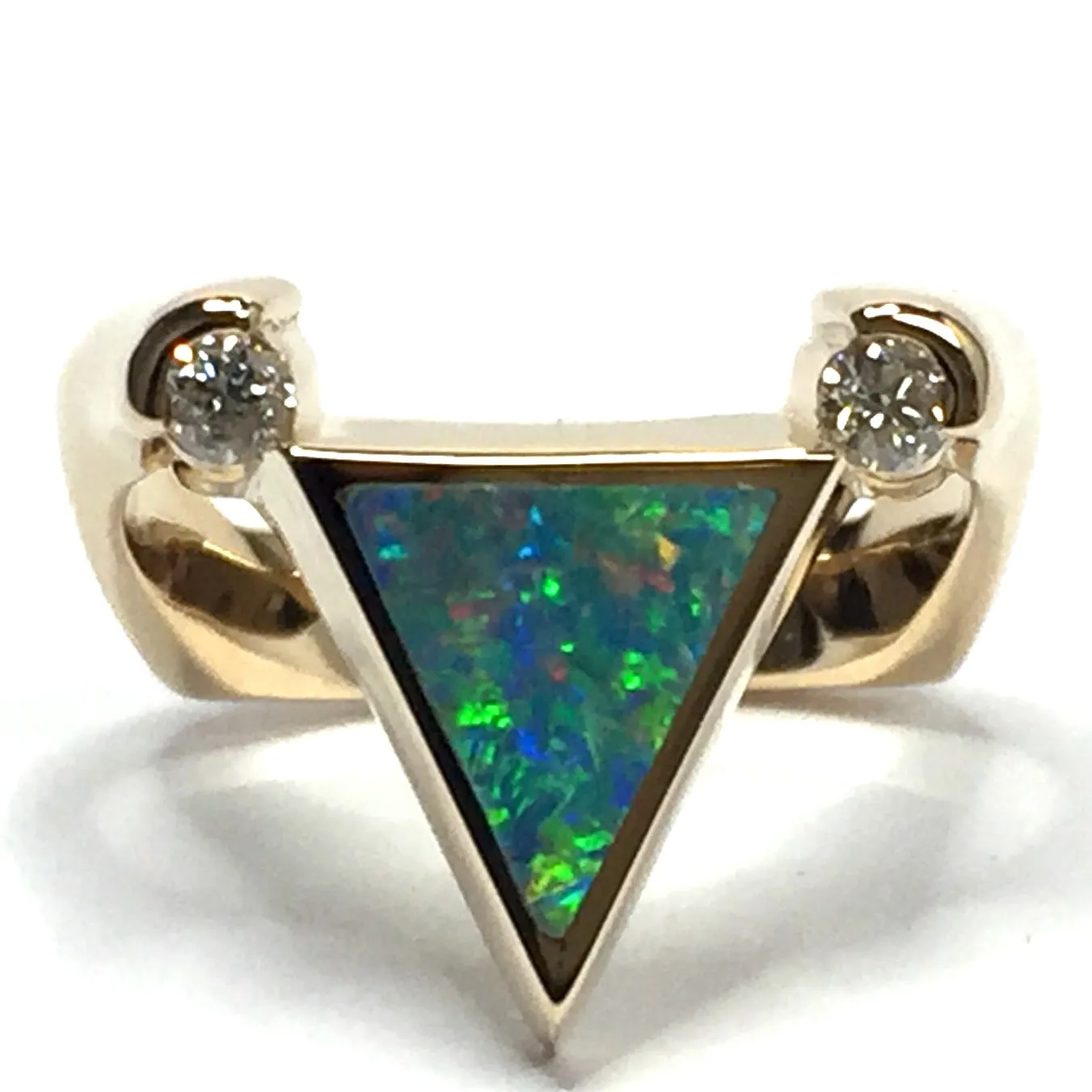 Opal Rings Triangle Inlaid Design with .14ctw Round Diamonds