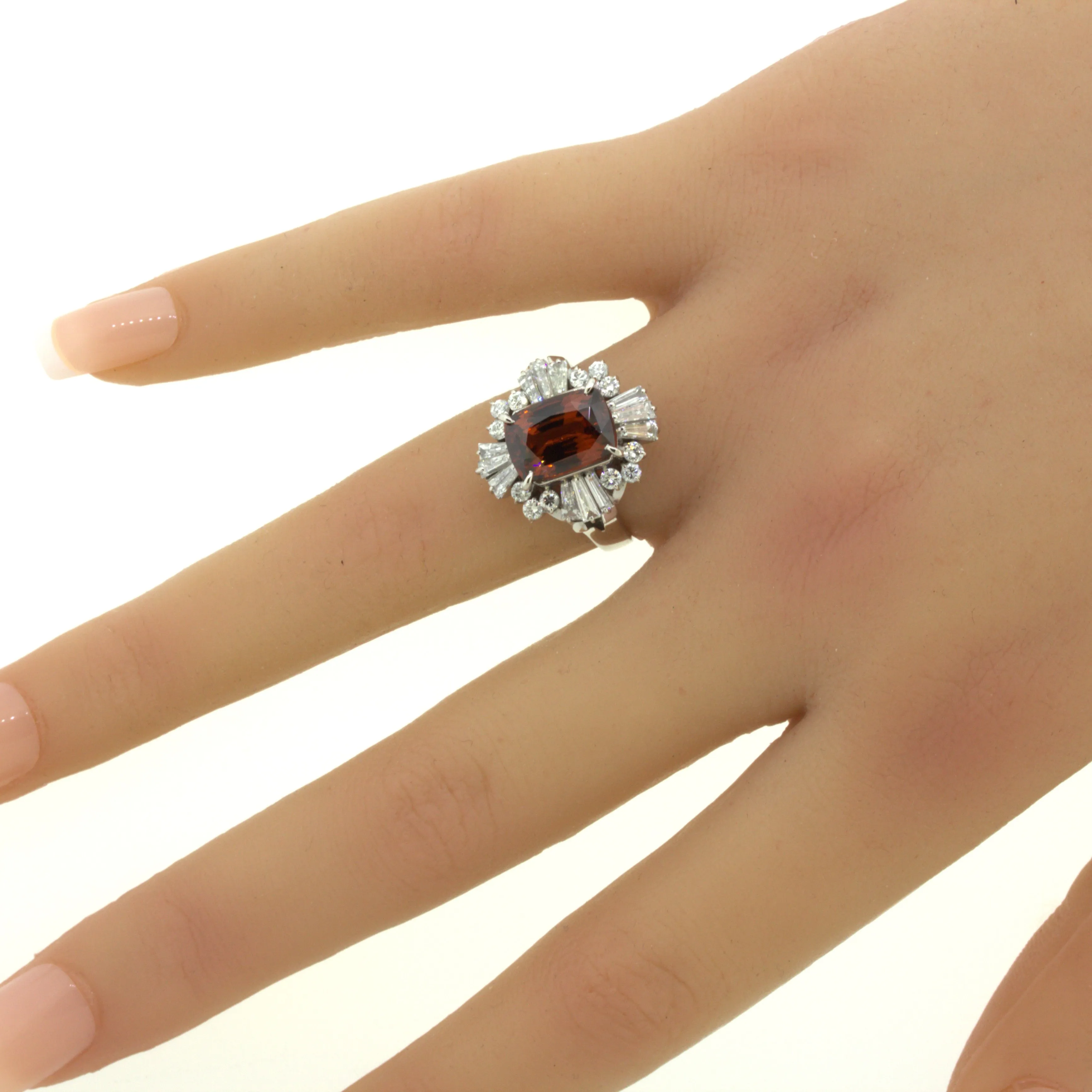 Orange Zircon Diamond Platinum Ring