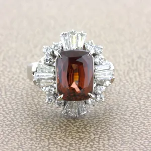 Orange Zircon Diamond Platinum Ring