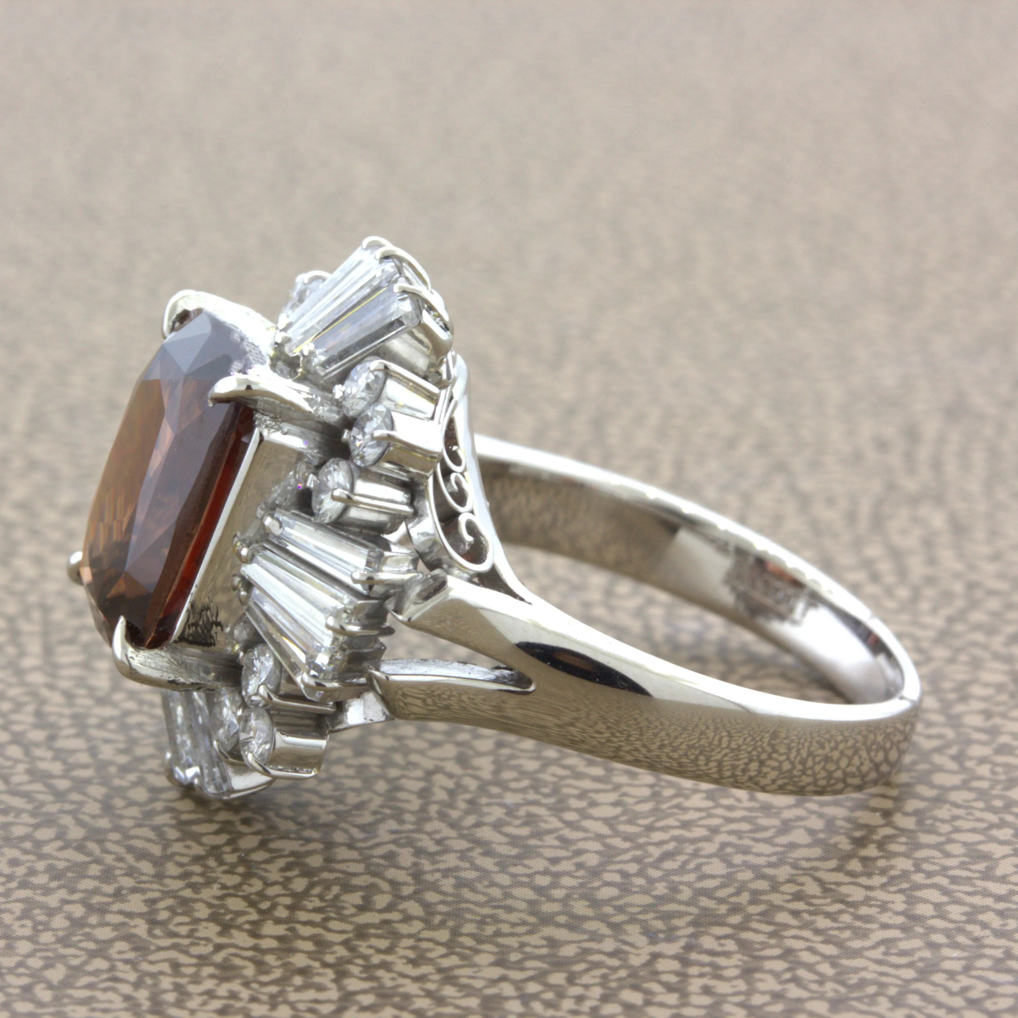 Orange Zircon Diamond Platinum Ring