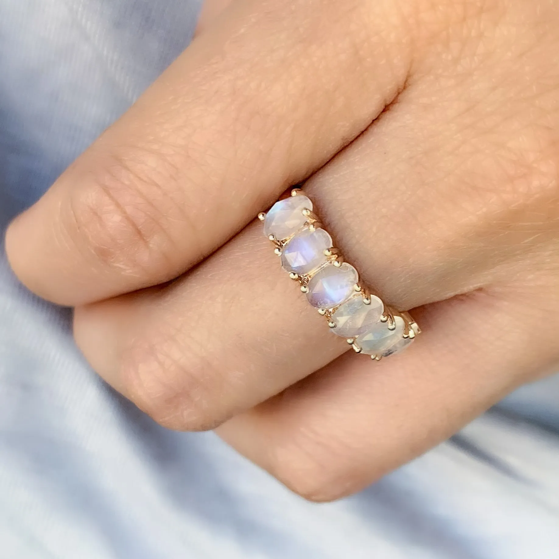 Oval Rainbow Moonstone Halfway Band