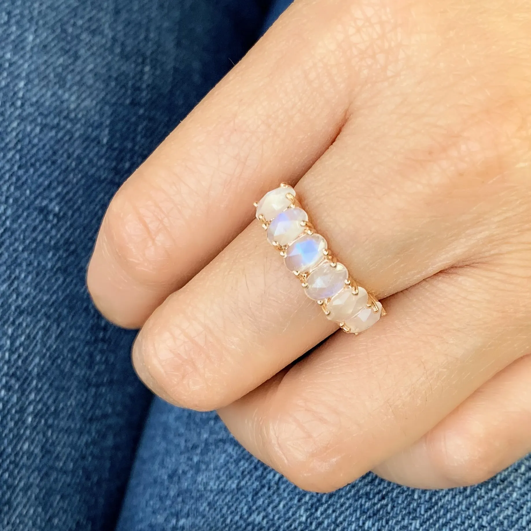 Oval Rainbow Moonstone Halfway Band