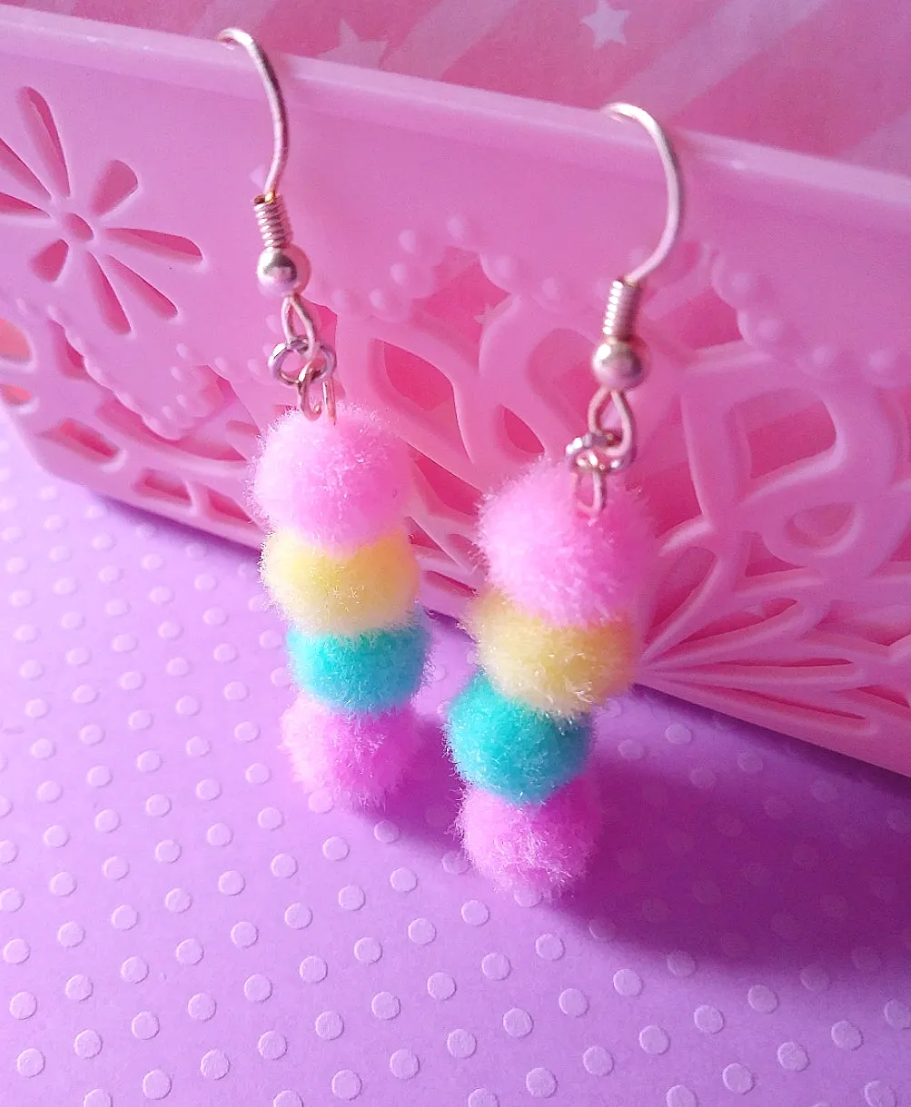 Pastel Kawaii Mini Pom Pom Earrings (925 Silver Hooks)