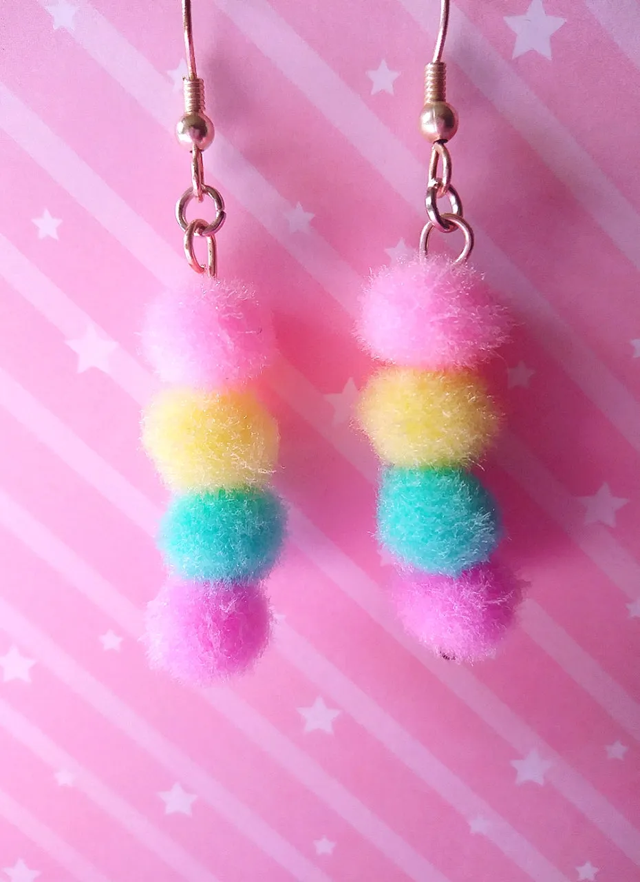 Pastel Kawaii Mini Pom Pom Earrings (925 Silver Hooks)