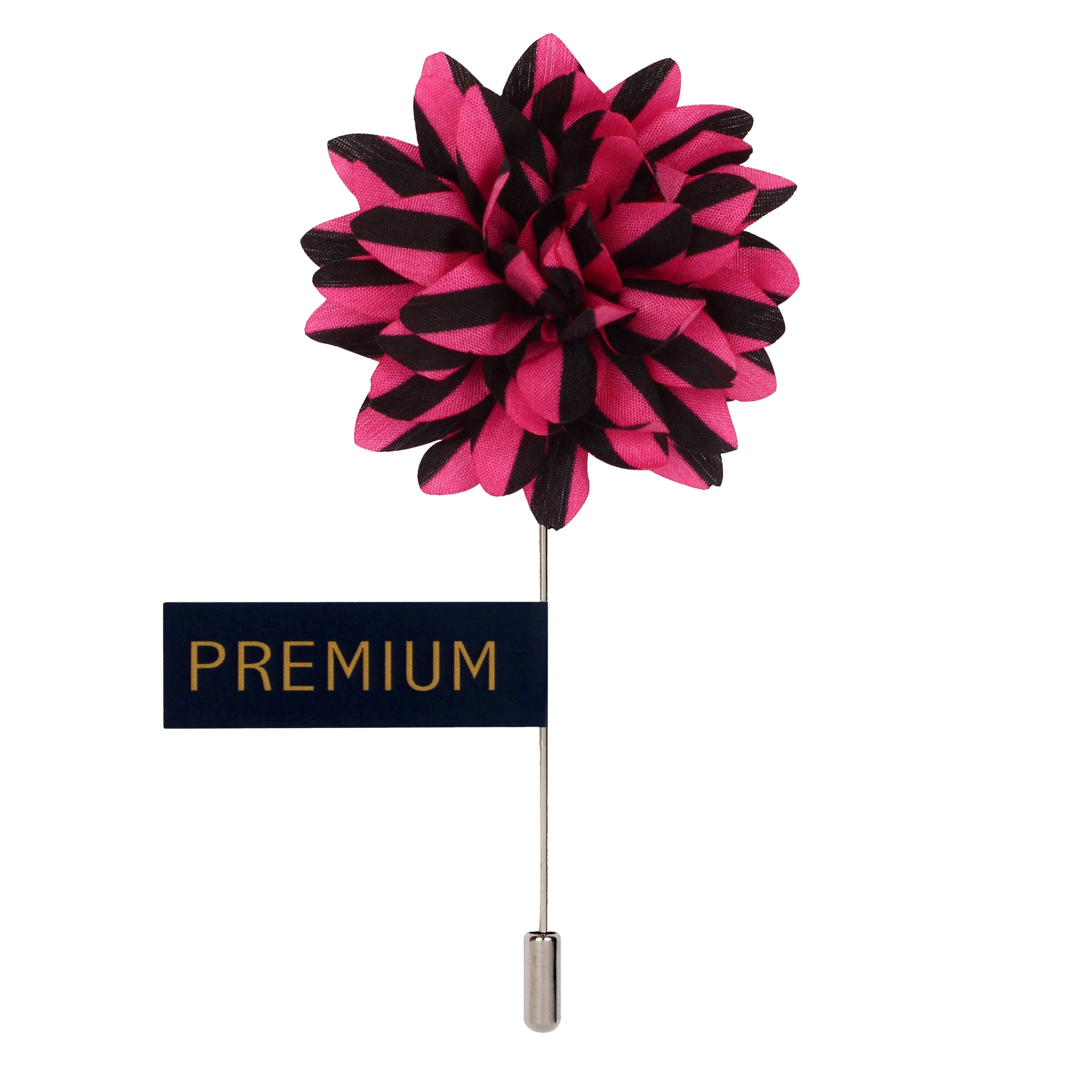 Peluche Striped Petals Pink, Black Brooch Lapel Pin