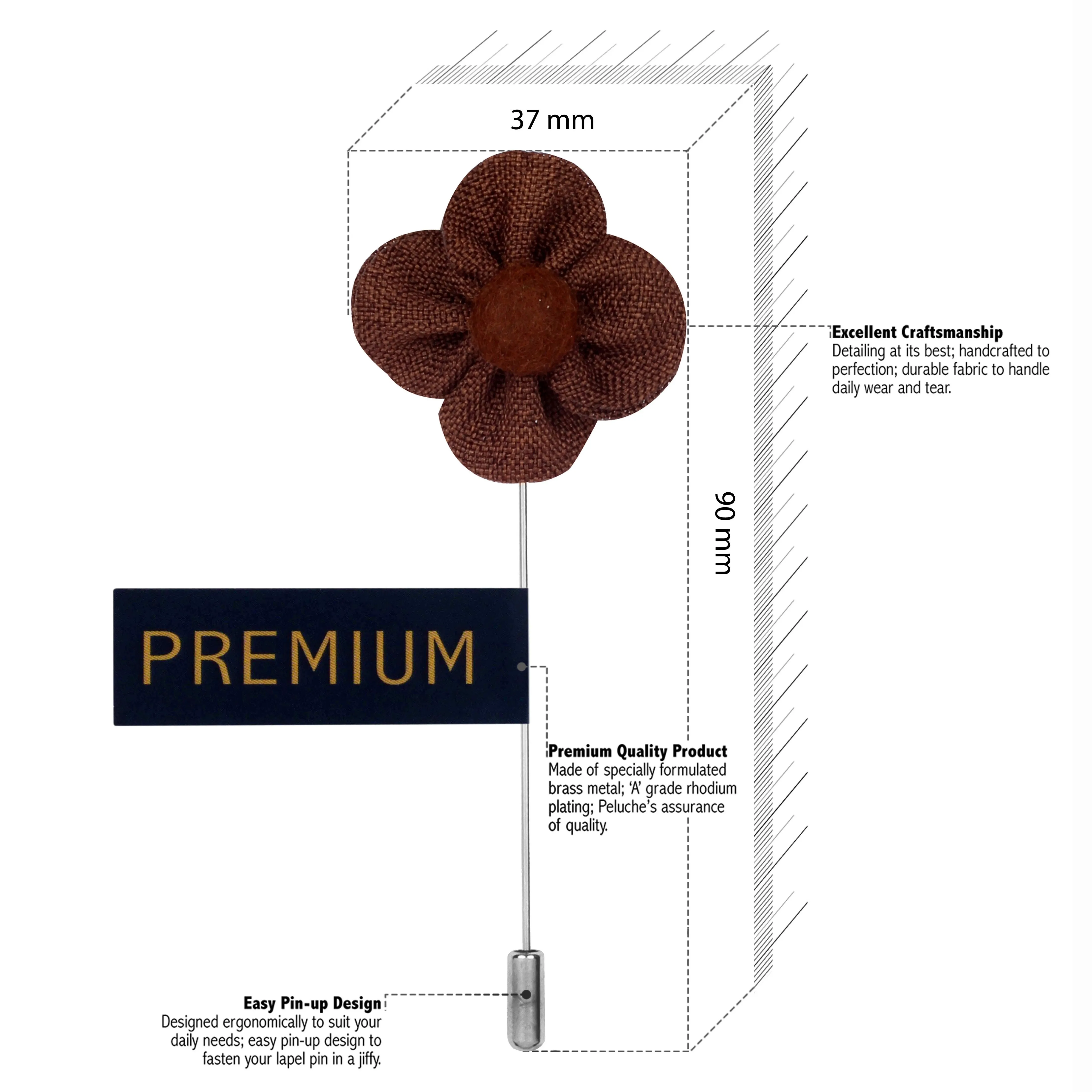 Peluche The Four Petal Classic Flower Brown Brooch Lapel Pin