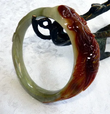 "Fabulous Phoenix" Carved Burmese Jadeite Bangle Bracelet 55 mm (BB2982)