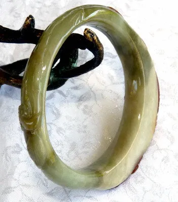 "Fabulous Phoenix" Carved Burmese Jadeite Bangle Bracelet 55 mm (BB2982)