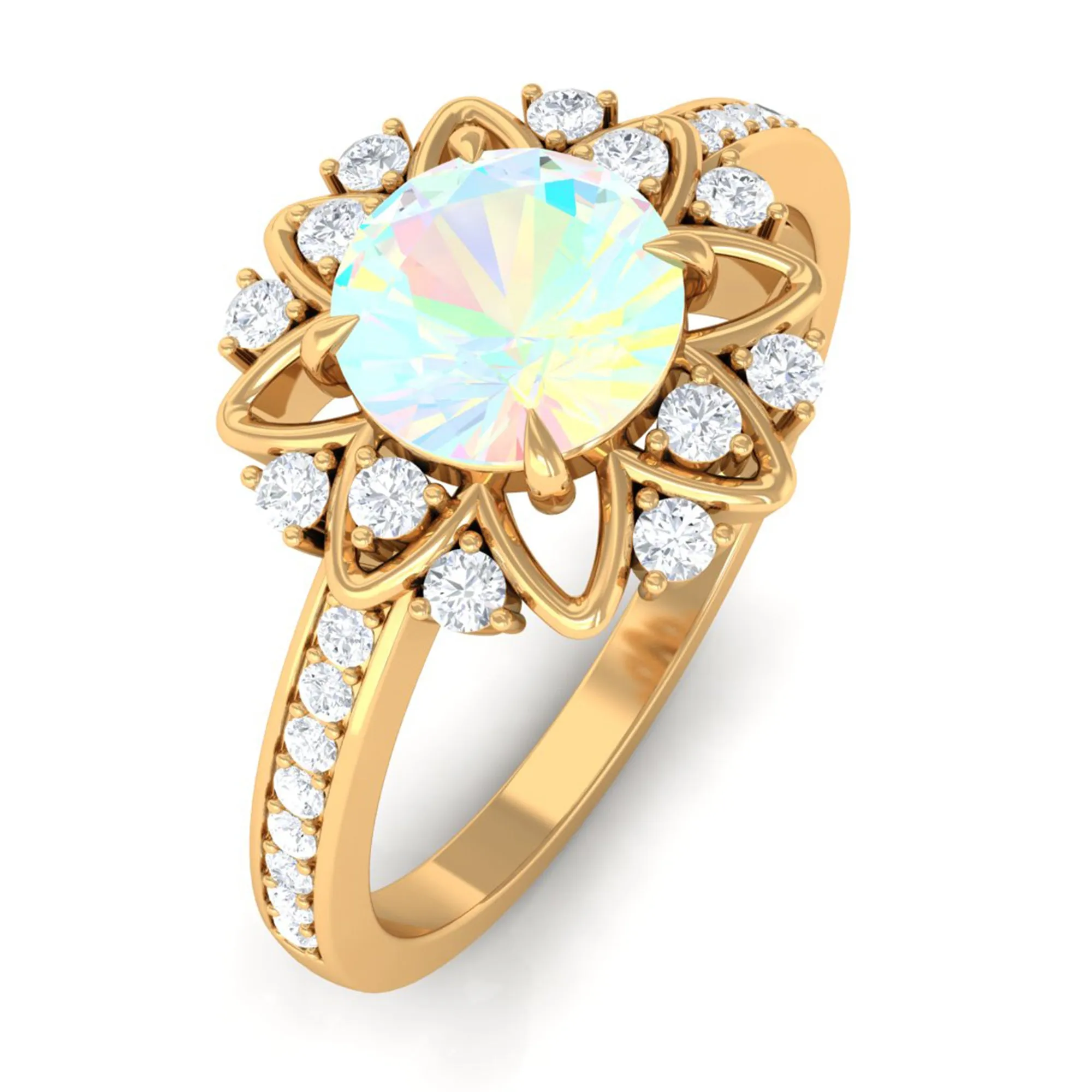 Real Ethiopian Opal Flower Engagement Ring with Diamond Accent