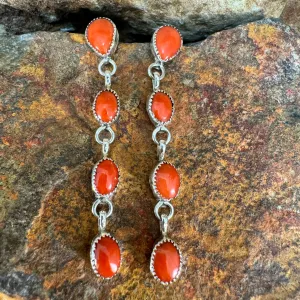 Red Coral Sterling Silver Drop Earrings by Eloise Kee