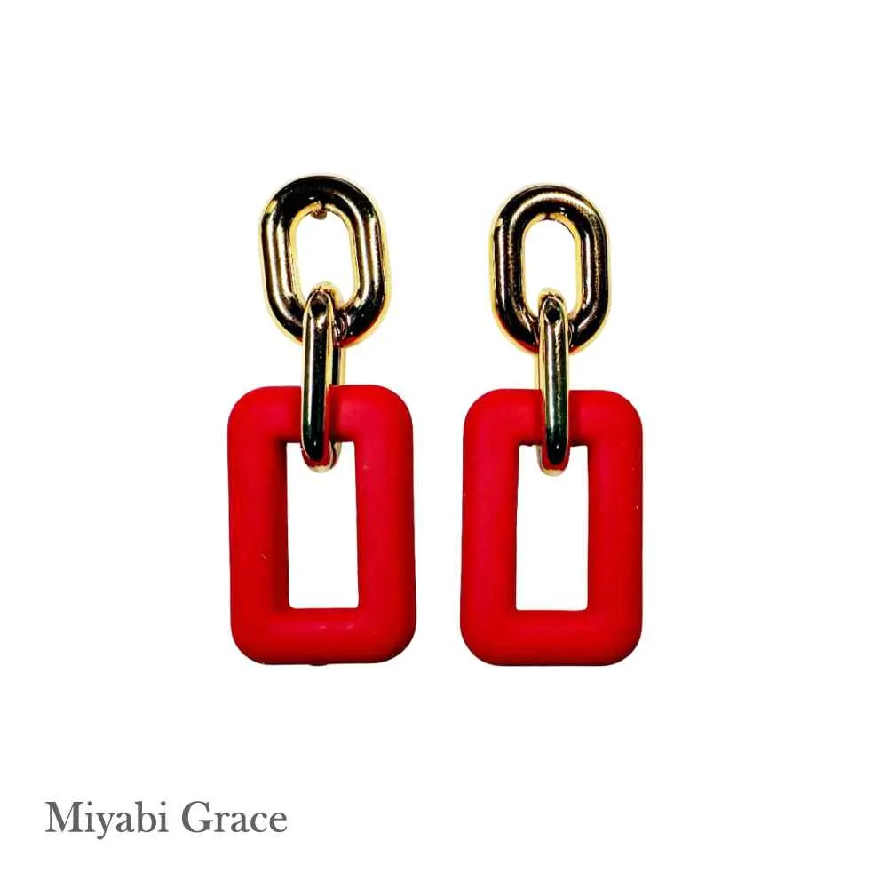 Red/Black/White/Green/Blue & Gold Rectangular Invisible Clip On Hoop Screw-Back Earrings