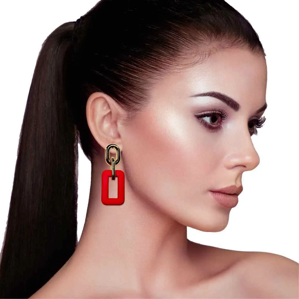 Red/Black/White/Green/Blue & Gold Rectangular Invisible Clip On Hoop Screw-Back Earrings