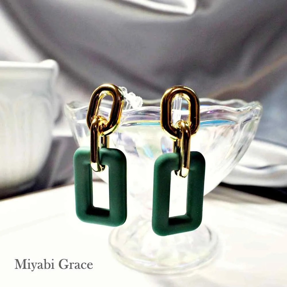 Red/Black/White/Green/Blue & Gold Rectangular Invisible Clip On Hoop Screw-Back Earrings