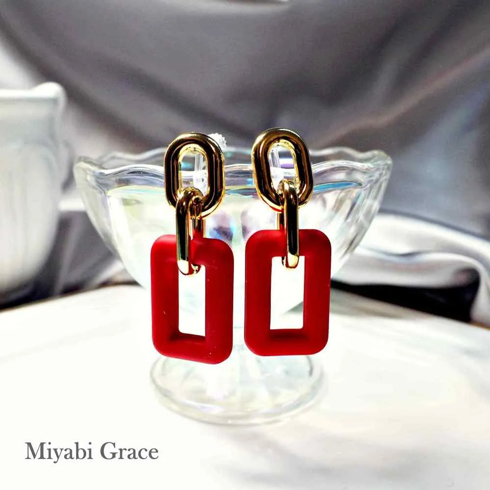 Red/Black/White/Green/Blue & Gold Rectangular Invisible Clip On Hoop Screw-Back Earrings