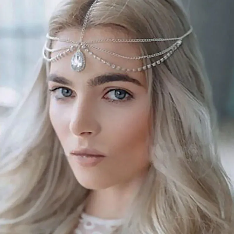 Rhinestone Bejeweled Bohemian Goddess Head Chain Tiara Jewelry