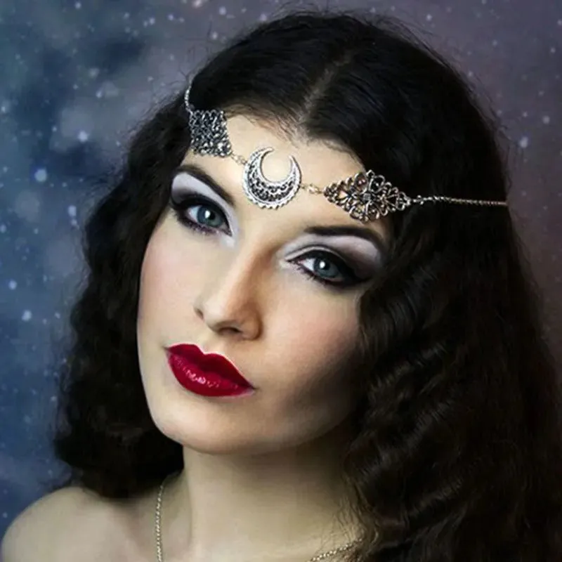 Rhinestone Bejeweled Bohemian Goddess Head Chain Tiara Jewelry