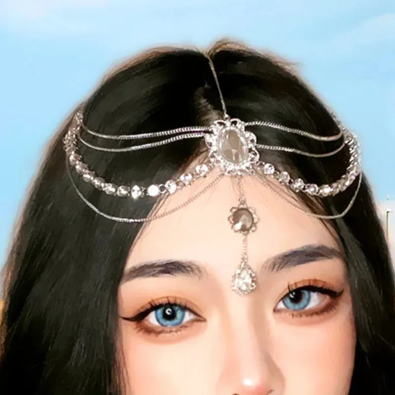 Rhinestone Bejeweled Bohemian Goddess Head Chain Tiara Jewelry