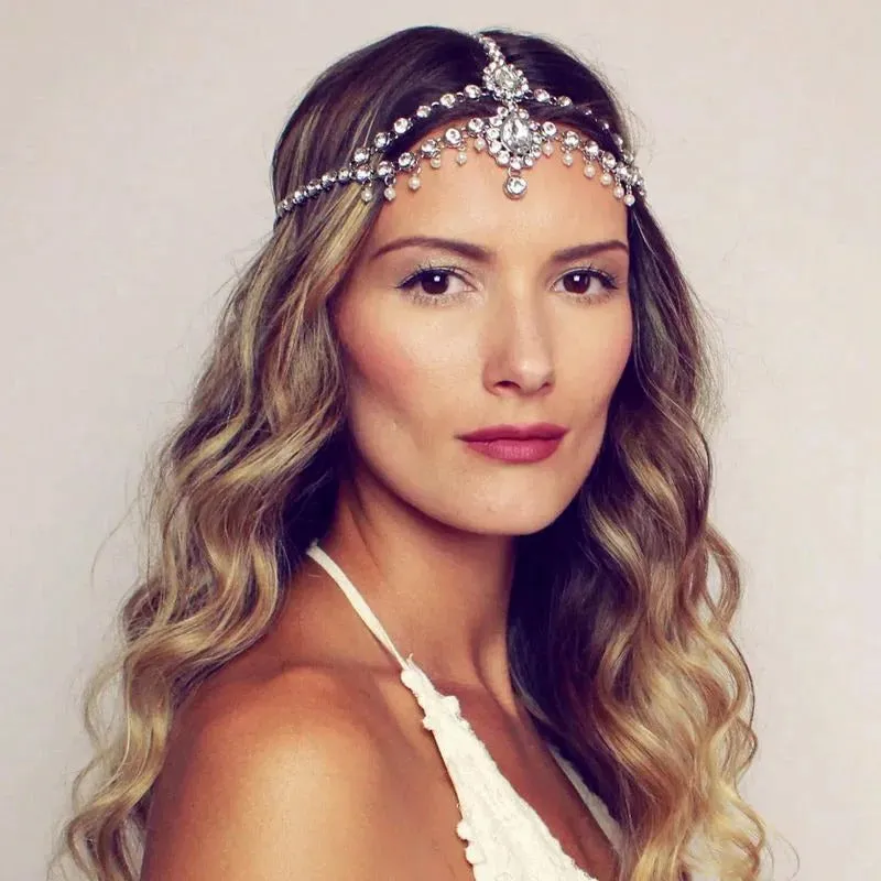 Rhinestone Bejeweled Bohemian Goddess Head Chain Tiara Jewelry