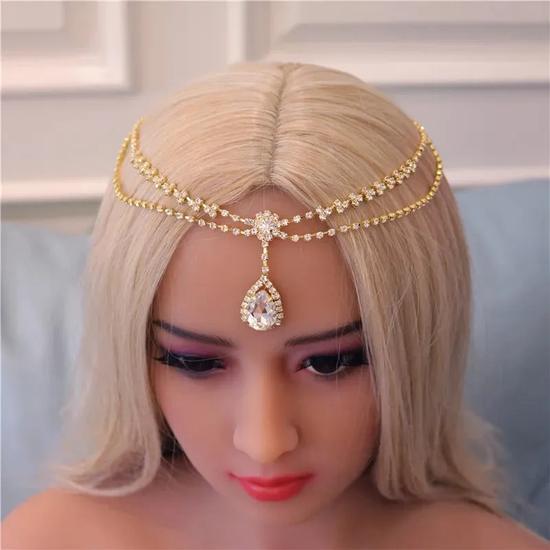 Rhinestone Bejeweled Bohemian Goddess Head Chain Tiara Jewelry