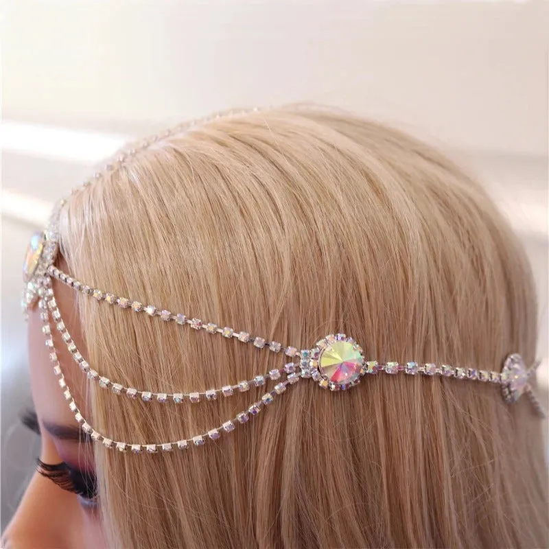 Rhinestone Bejeweled Bohemian Goddess Head Chain Tiara Jewelry