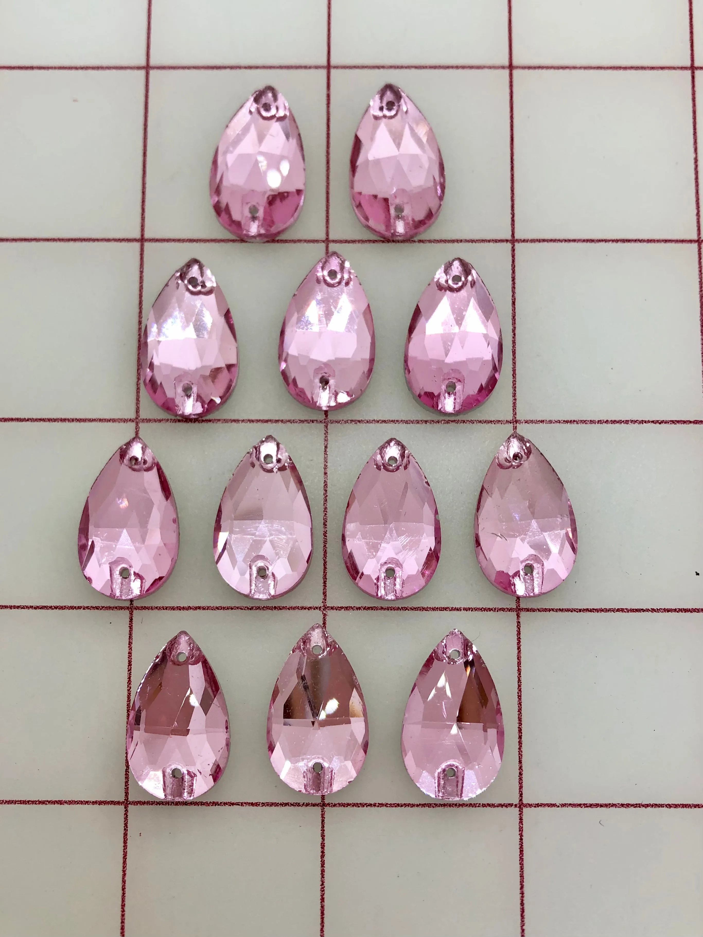 Rhinestones - 13x22mm Czech "Bright-Cut" Light Pink Pear-Shape Sew-On