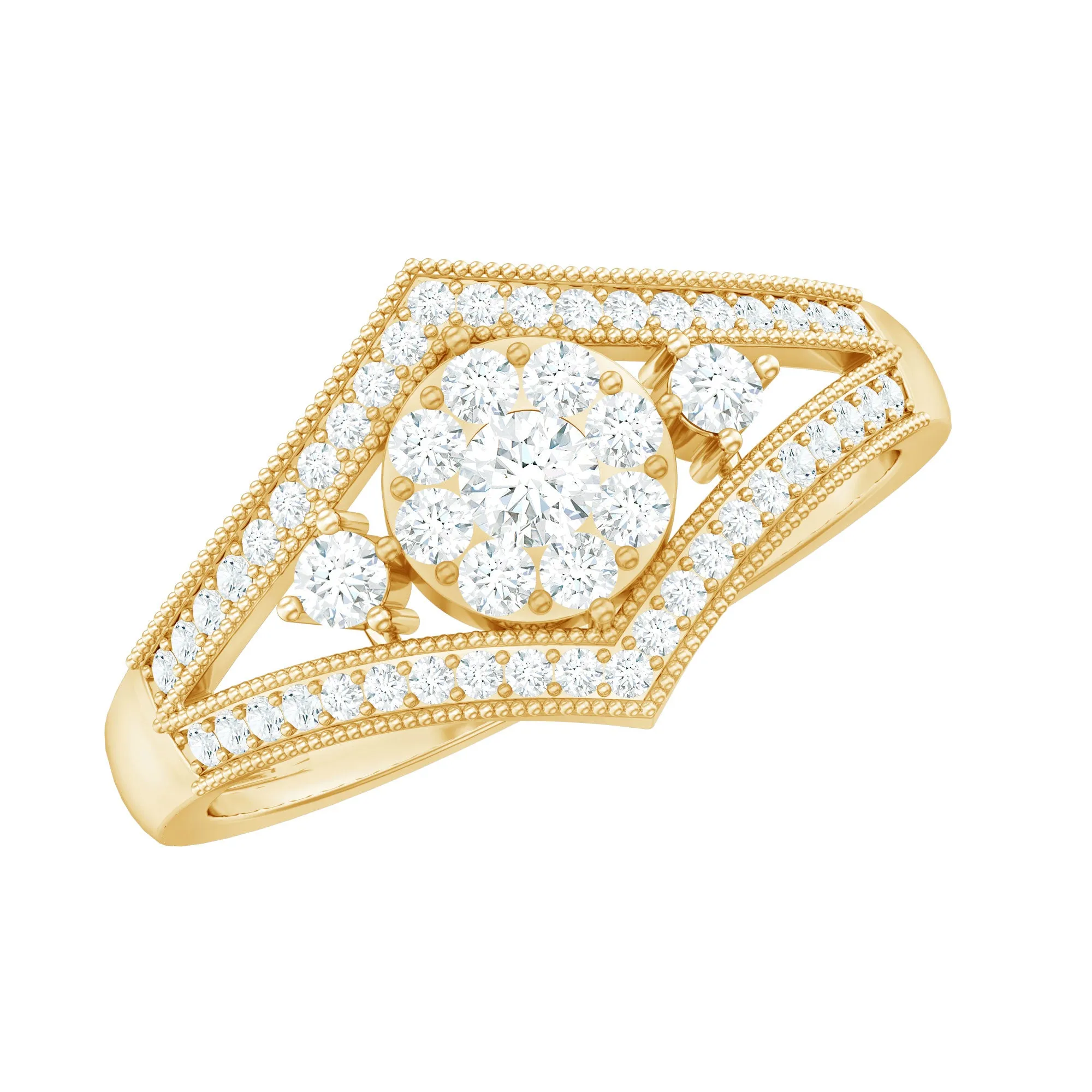 Round Diamond Vintage Bridal Ring with Diamond Accent