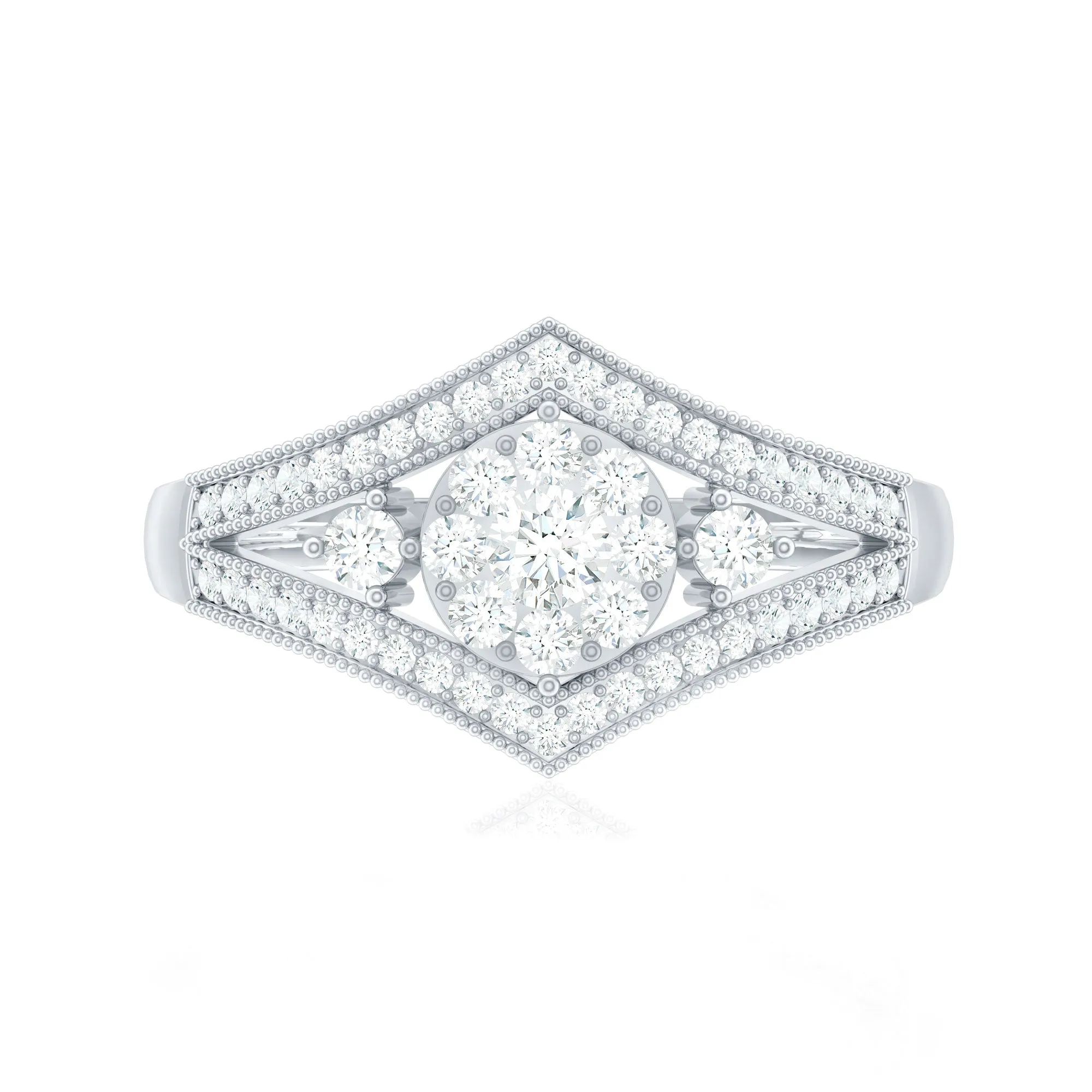 Round Diamond Vintage Bridal Ring with Diamond Accent