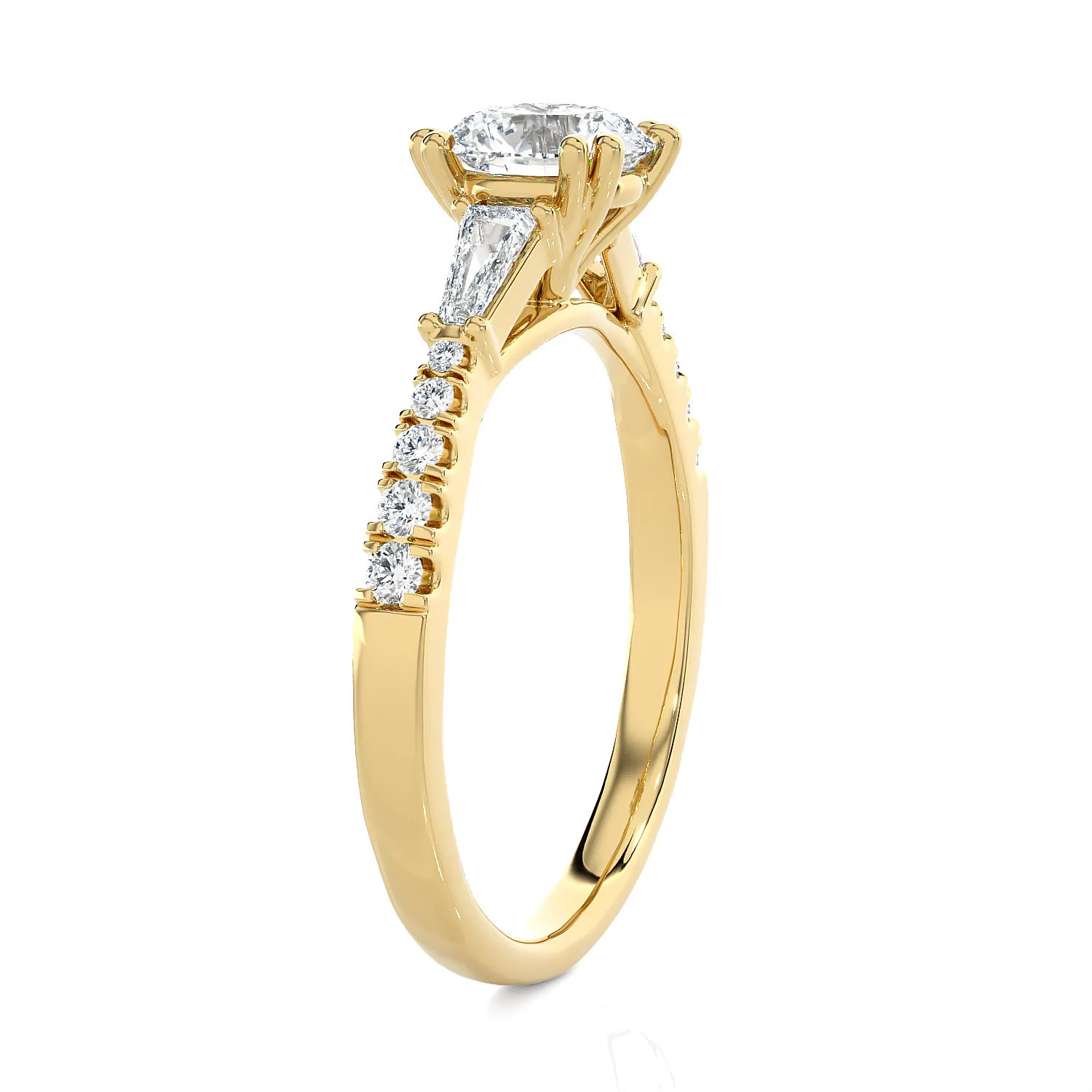 Round With Tapered Baguette Three Stone Lab Grown Diamond Ring