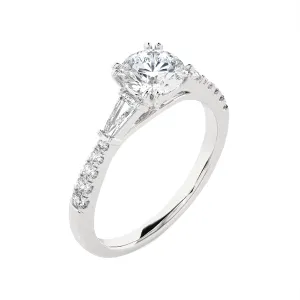 Round With Tapered Baguette Three Stone Lab Grown Diamond Ring