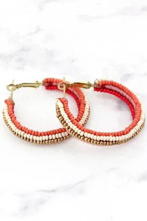 SALE! Cabo Coral Seed Bead Hoop Earrings